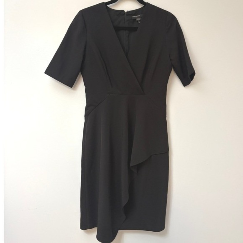 Maggy London V-Neck Ruffle Sheath Dress Women's Black - US 2 - Picture 2 of 8
